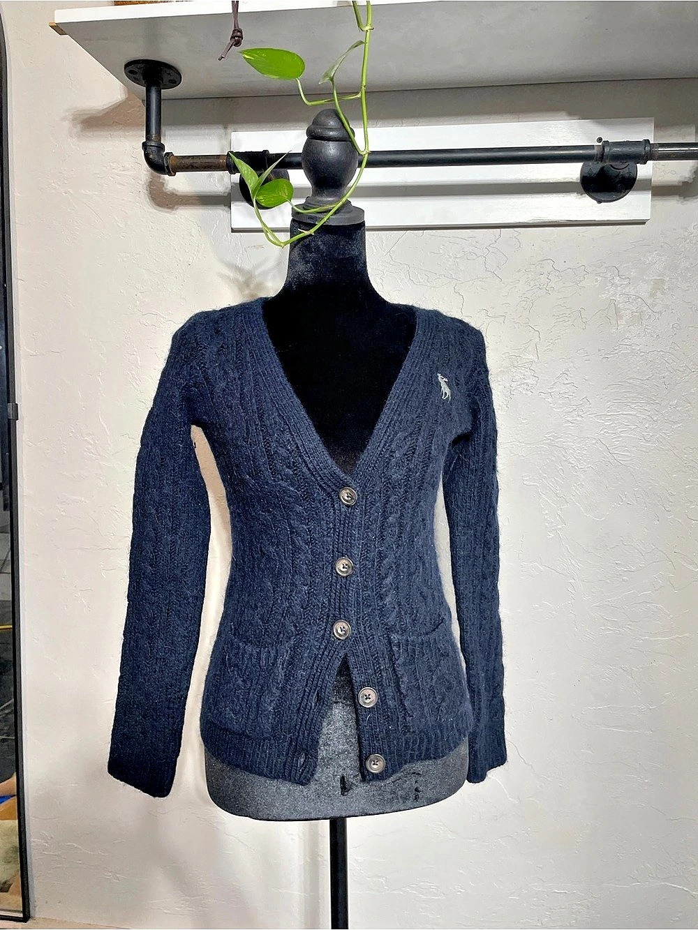 Abercrombie & Fitch Cable Knit Cardigan Sweater, Women's Small, Navy Blue Moose